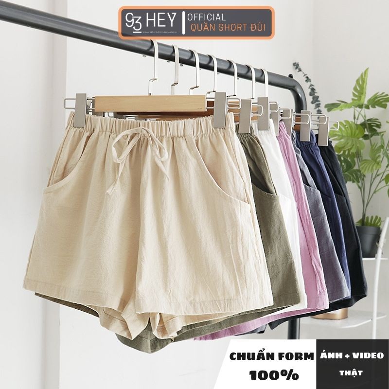 Quần Short Đùi Nữ Ổng Rộng Chất Đũi Xuất Nhật Cạp Chun Dây Rút Túi Thời Trang 93HEY QS03