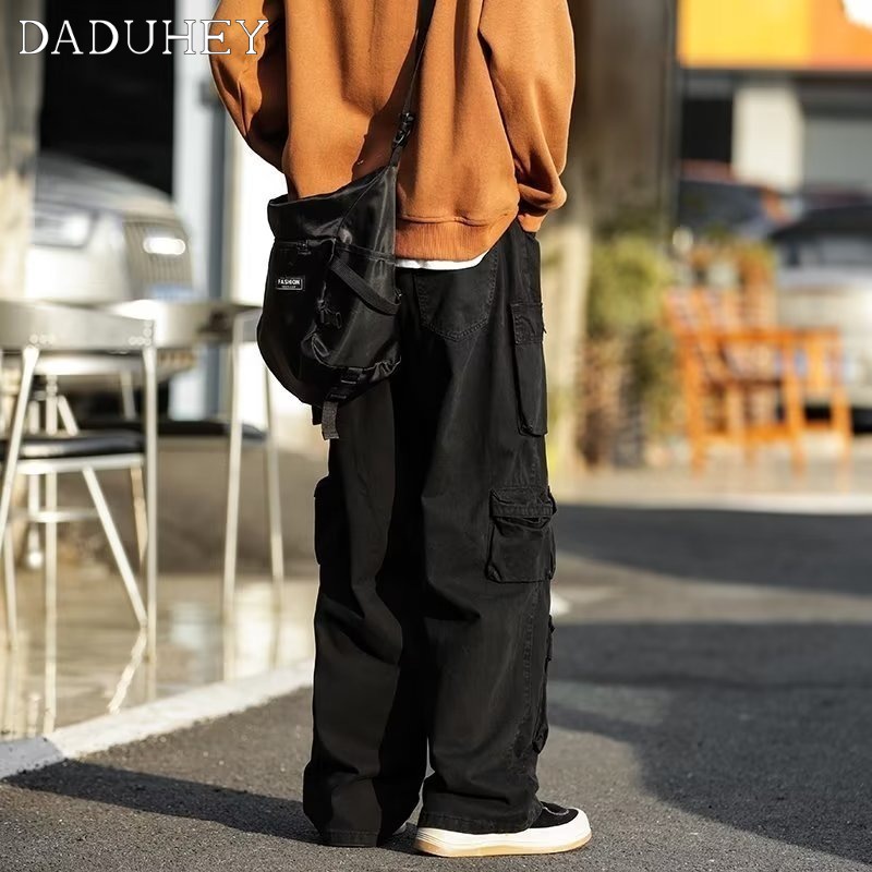 DaDuHey Men's Korean-Style Fashionable Loose Casual Straight Pants Ins High Street Retro Solid Color Overalls