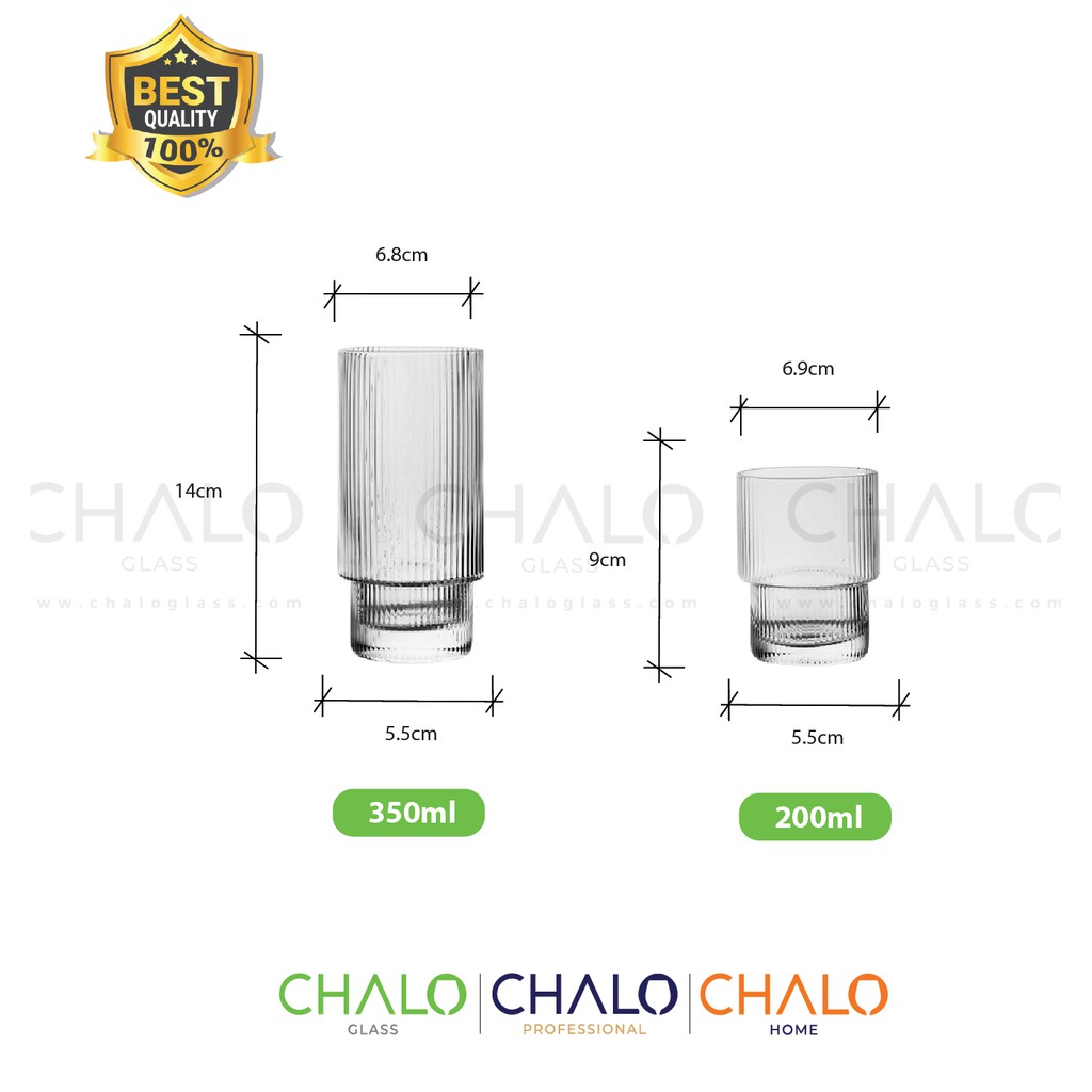 Ly thủy tinh sọc 2 tầng 200ml &amp; 350ml (Thủy tinh chịu nhiệt Borosilicat) - CS01