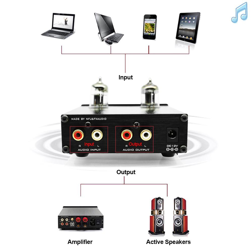 BY FX-AUDIO TUBE-03 Mini HiFi Audio Preamplifier 6K4 Vacuum Tube Amplifier Buffer Treble Bass Adjustment RCA Preamp Black US Plug