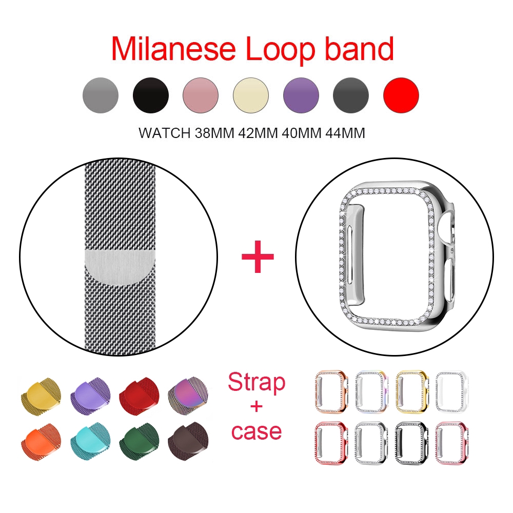 Dây Đeo + Vỏ Bảo Vệ Inox Milanese Cho Đồng Hồ Thông Minh Apple Watch 6 SE 40mm 44mm 42mm 38mm