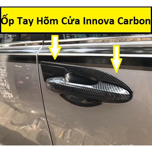 Ốp Tay Nắm, Hõm Cửa Xe Toyota Innova 2022-2017 Vân Carbon Màu Đen Cao Cấp