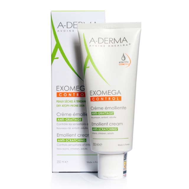 Kem kiểm soát da, giảm ngứa, dưỡng ẩm A-derma Exomega Control Emollient Cream 200ml Aderma