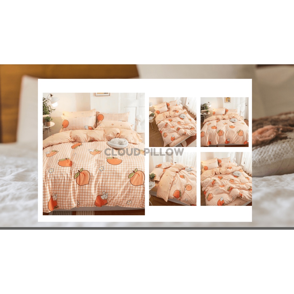 Bộ Ga Giường Quả Đào Cam - Drap Giường + 2 Vỏ Gối + 1 Vỏ Chăn In 3D Ga Chun Mềm Mịn Nhiều Mẫu Mã