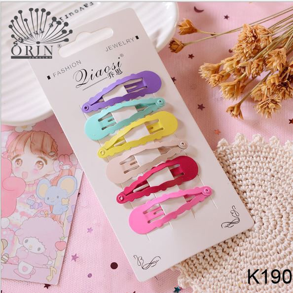 _Set 6 kẹp tóc nhiều màu dễ thương Orin K187 K188 K189 K190 K191 K192 K193 K194 K195 K196