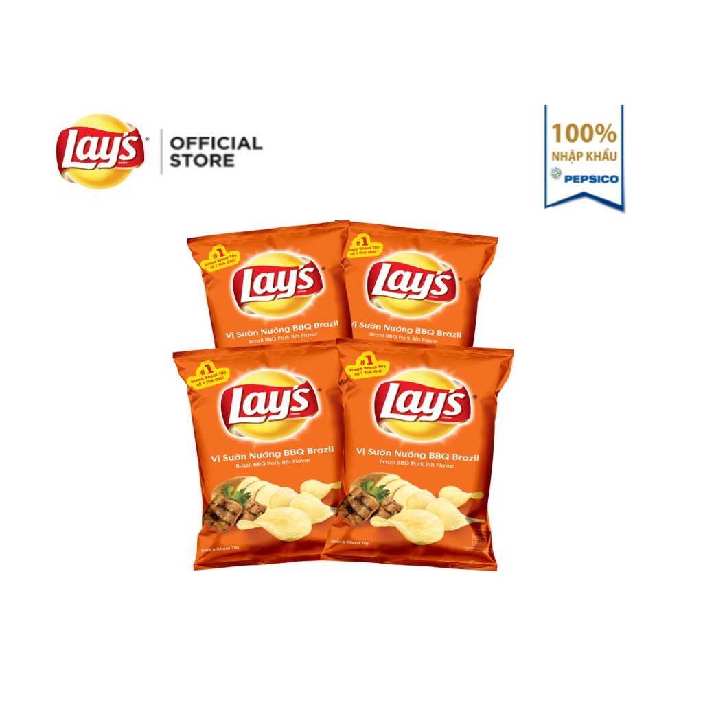 Combo 4 Snack Khoai Tây Lay's vị Sườn Nướng BBQ Brazil 95g/gói