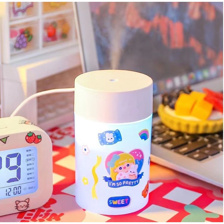 Máy phun sương tạo ẩm mini, Máy tạo độ ẩm không khí có đèn LED Siêu cute MLS