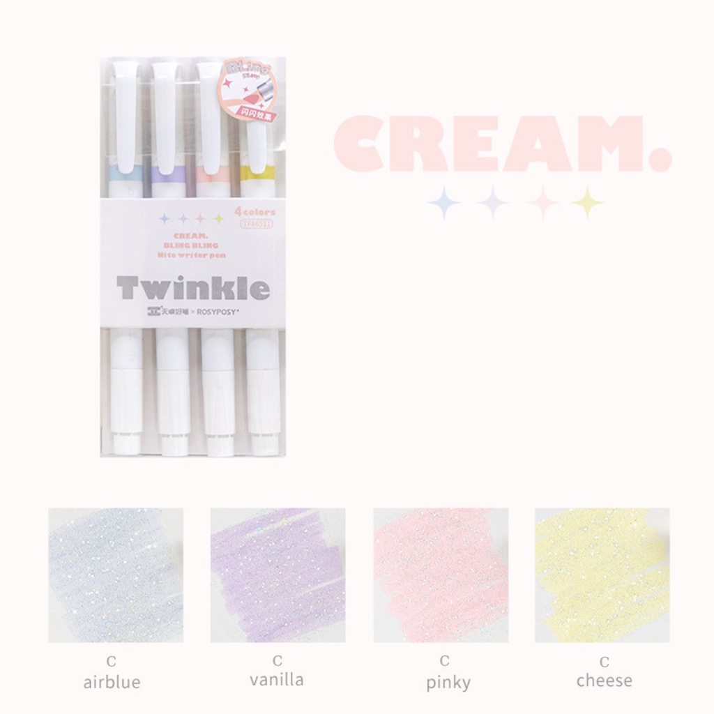 (Có bán lẻ) Bút Highlight TWINKLE Nhũ Lấp Lánh 2 Đầu Màu Pastel