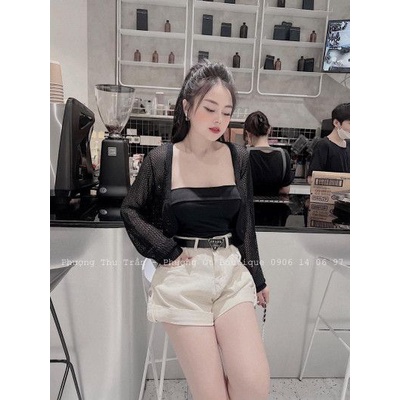Áo cadigan lưới tay rơi dáng ngắn mới