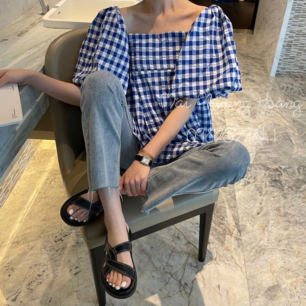 Sandal nữ đế bằng quai đan chéo chữ X bản ngang mũi tròn hottrend