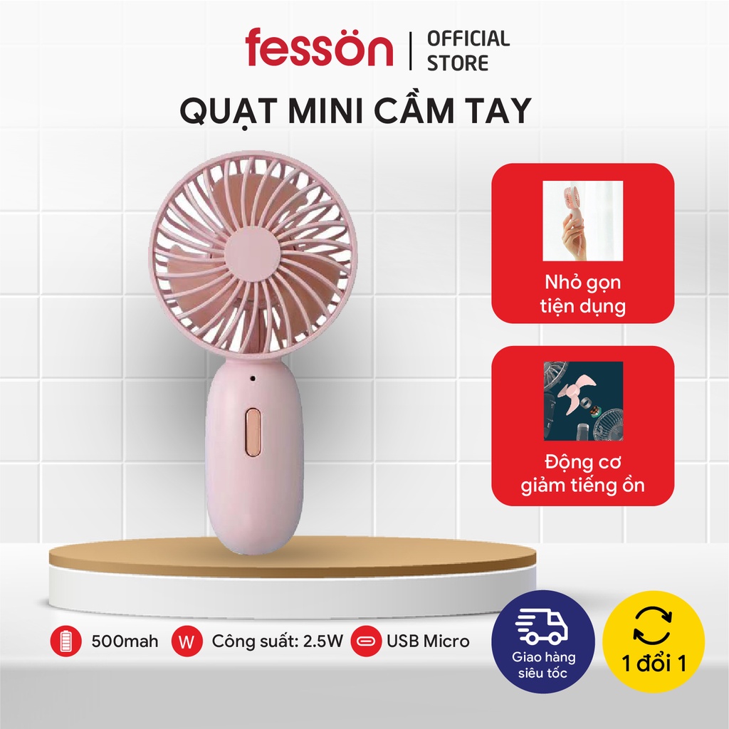 Quạt mini cầm tay cao cấp fesson, Quạt mini tích điện 3 tốc độ siêu mát sạc USB cực nhanh cáp sạc tiện lợi