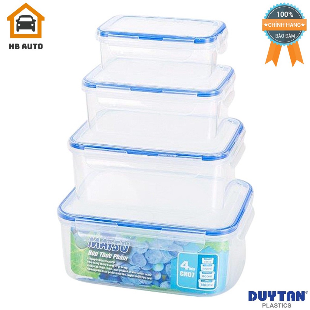 Lốc 4 Hộp Nhựa Chữ Nhật Đựng Thực Phẩm Duy Tân Matsu CN07 (500ml/ 1000ml/ 1800ml/ 2800ml) (No.431/No.433/No.436/ No.439)