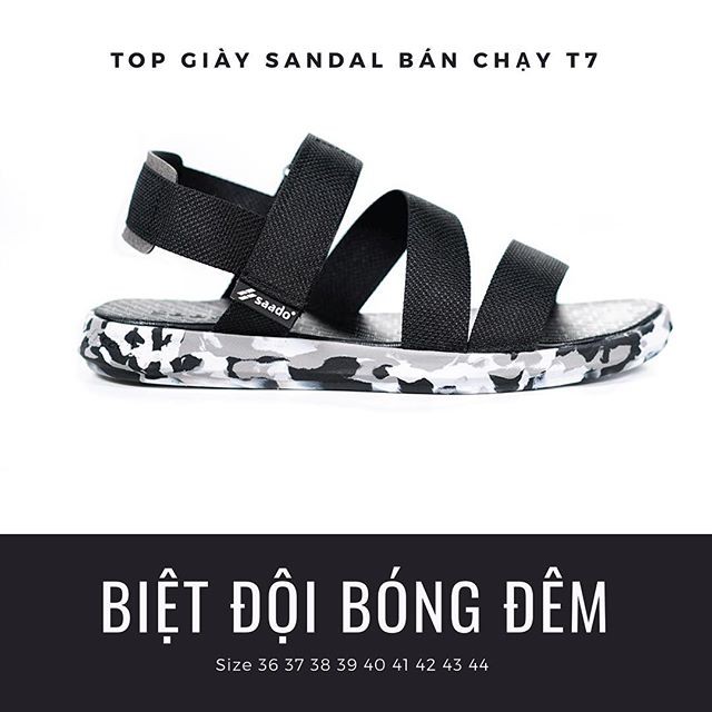 Dép sandal nam nữ SAADO camo đen lính đi học, đi chơi [HÀNG CHÍNH HÃNG]