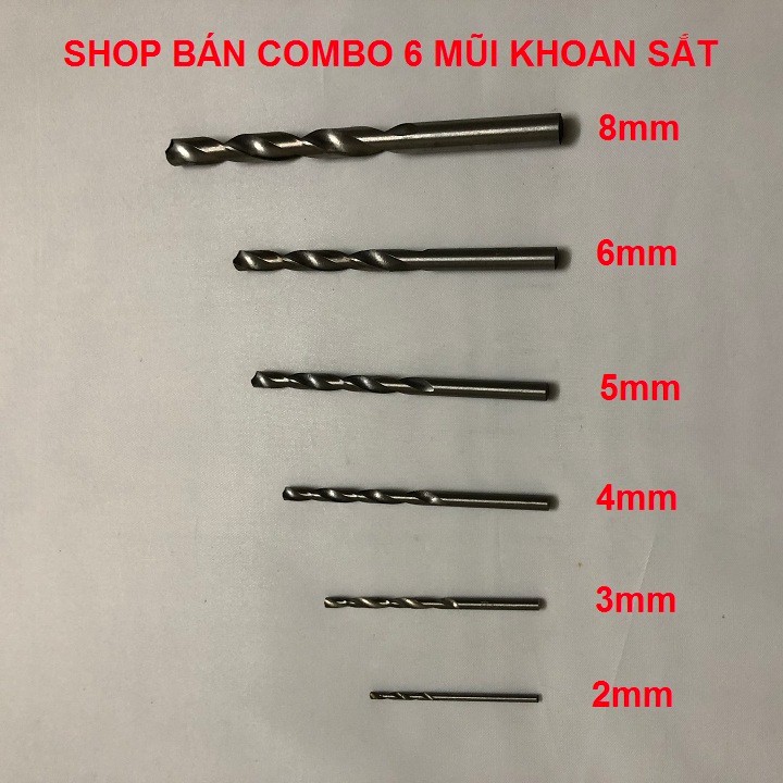 Mũi Khoan Sắt Khoan Gỗ Nhập Khẩu, Combo Bộ 6 Mũi Khoan  - Mũi 2mm 3mm 4mm 5mm 6mm 8 mm