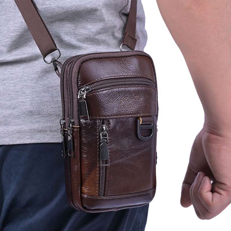 Túi Da PU Đựng Điện Thoại Đeo Chéo Vai Có Khóa Kéo Và Dây Đeo Vai Điều Chỉnh Được Cho Nam