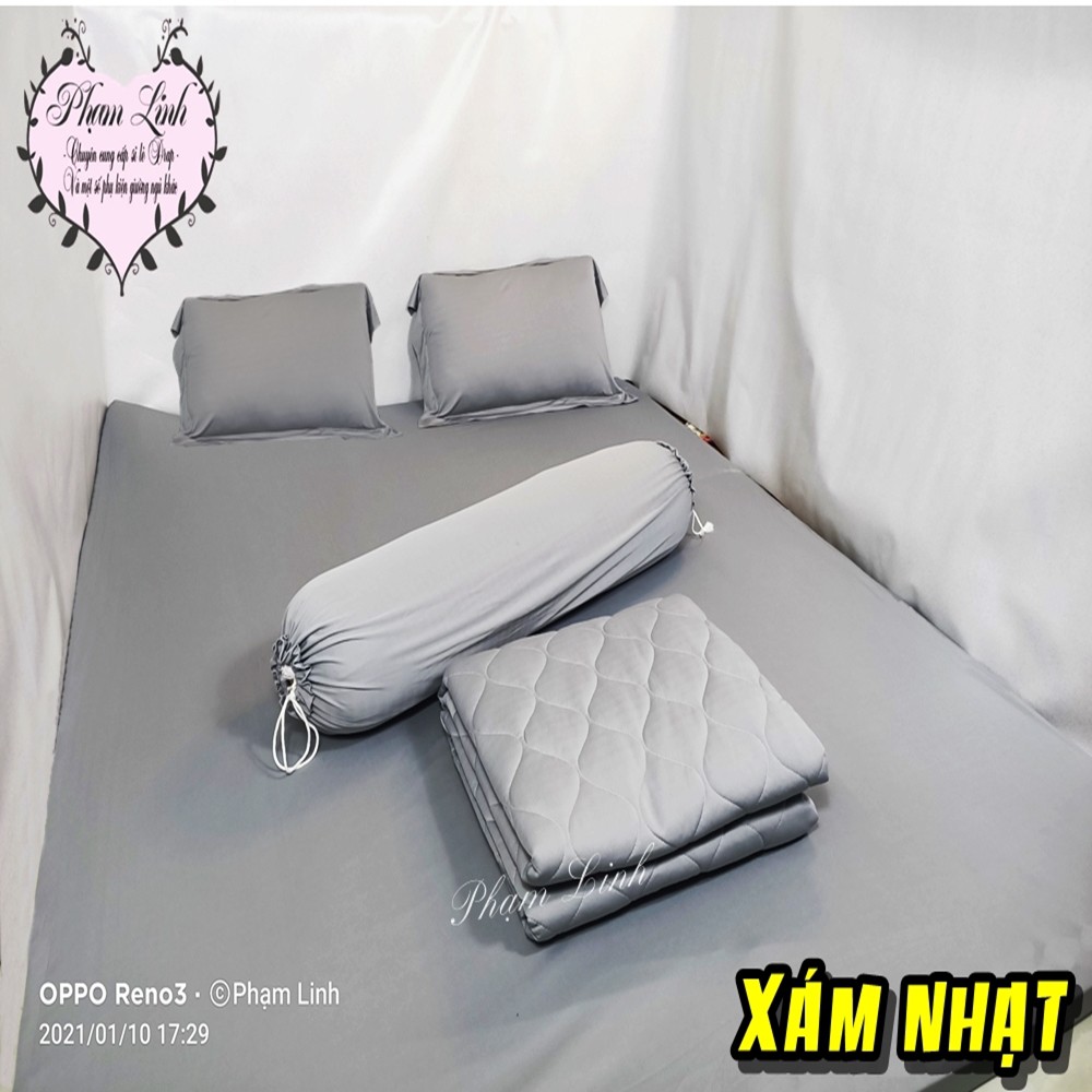 [Bộ 5 món] Drap-Ga trải giường vỏ gối và chăn chần bông thun lạnh sợi siu (silk) màu trơn Hàn Quốc [Xám Đậm Xám Nhạt]