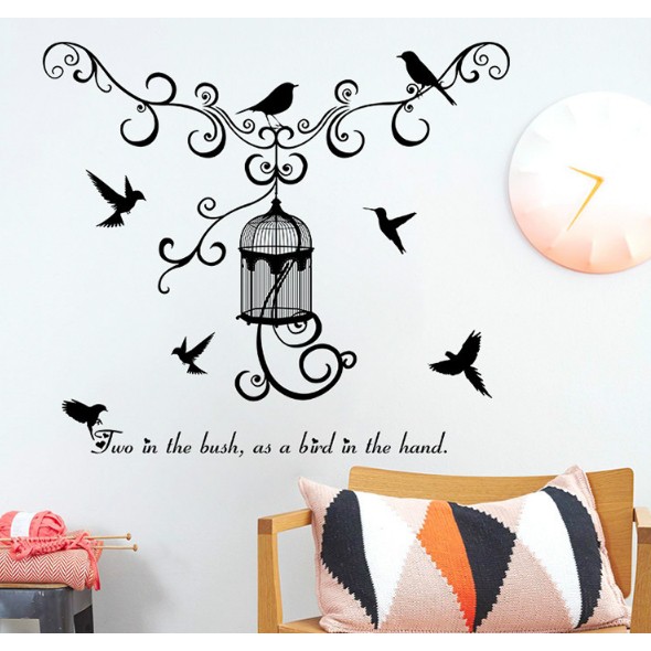 Decal dán tường mẫu lồng chim đen