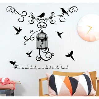 Decal dán tường mẫu lồng chim đen