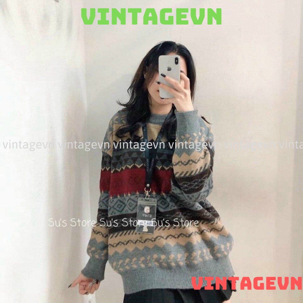 Áo len thổ cẩm họa tiết hàng Quảng Châu cao cấp phom rộng siêu đẹp vintagevn | BigBuy360 - bigbuy360.vn