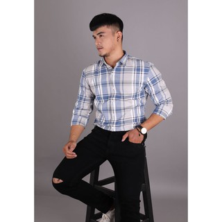 Áo Sơ Mi Nam Tay Dài Caro Màu Xanh Nhạt 9CM07 CELEB