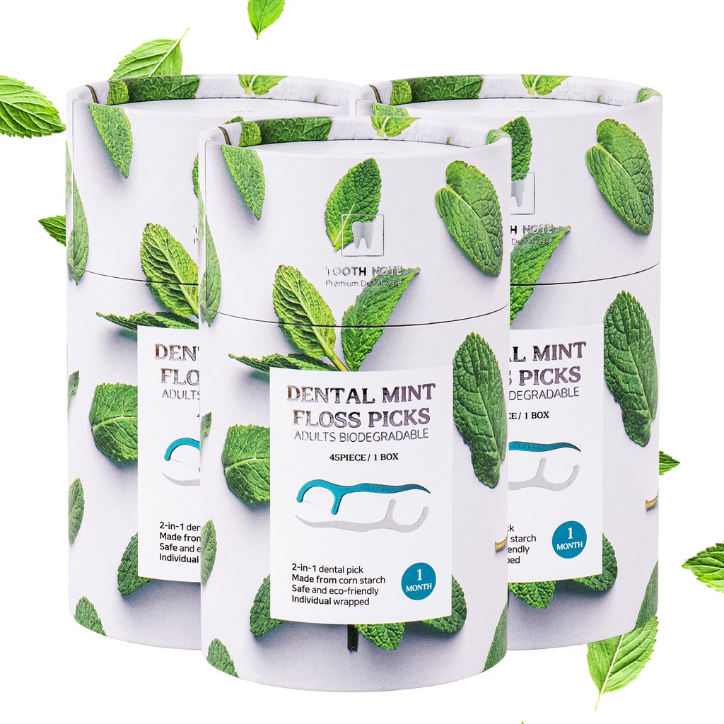 [TOOTH NOTE] Dental Mint Floss Picks(45pcs for a month x3), 2-in-1 function, eco-friendly, hygienic, individually packed picks