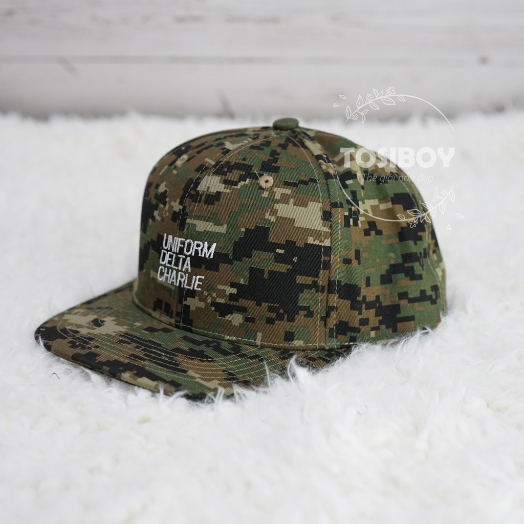 Nón Snapback rằn ri thêu chữ Uniform Delta Charlie