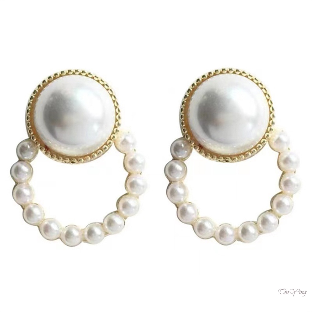 Đôi bông tai ngọc trai GETNOIVAS hình tròn bằng hợp kim thời trang đơn giản cho nữ