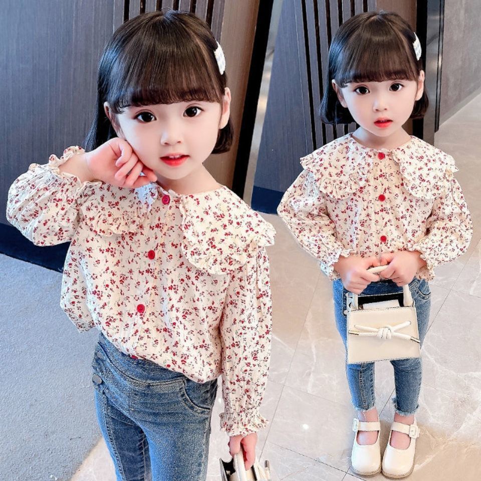 Áo Sơ Mi Cotton Cổ Búp Bê In Họa Tiết Hoa Nhí Xinh Xắn Thời Trang Phong Cách Hàn Quốc 2023 Cho Bé