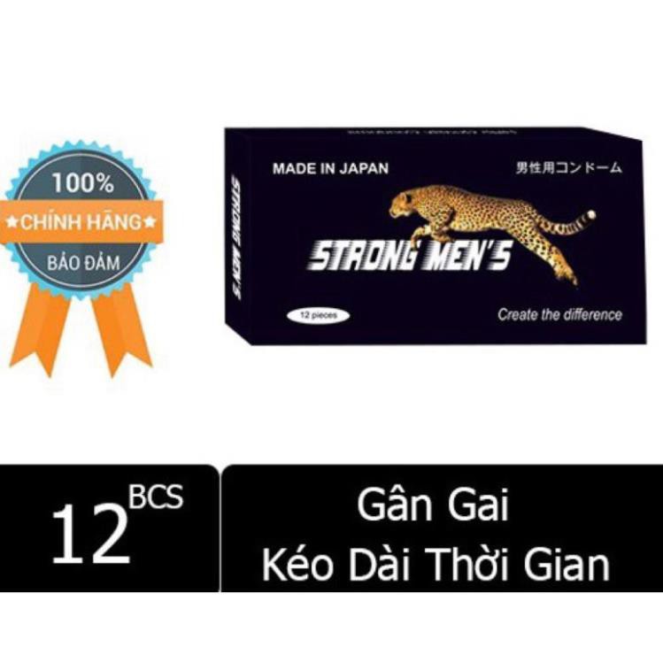 Bao Cao Su Cao Cấp /Hàng Chính Hãng Nhật Bản/ Gân/Ga/ Siêu Mỏng/Kéo Dài Thời Gian- bcs STRONG MEN hộp 12 pc