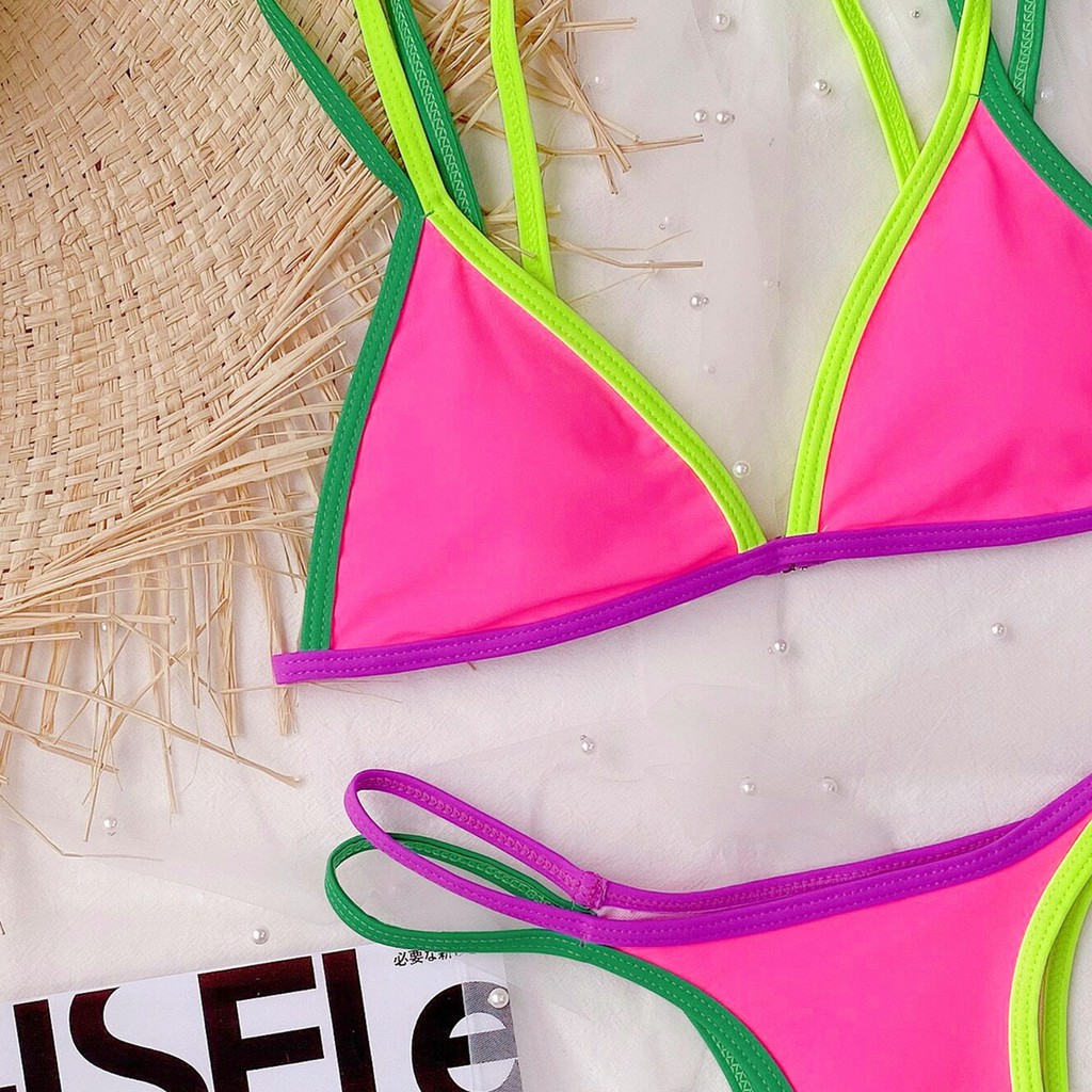 Pure Color Micro Triangle Bikini Set Low Waist Ladies  Beach Swimsuit CS02 | BigBuy360 - bigbuy360.vn
