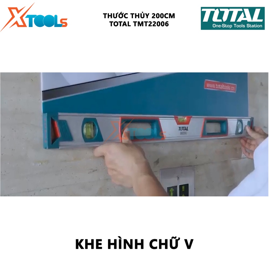 Thước thủy TOTAL TMT22006 | thước nivo Chiều dài 200cm, Độ chính xác 0,5mm, Độ dày 1,5mm Khe hình chữ V để đo các vật th