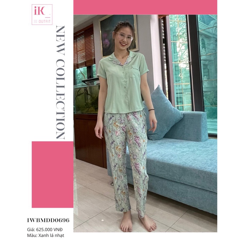 Set Pijama mặc nhà IK. Bộ đồ ngủ chất lụa cao cấp, thoáng mát, kiểu dáng dài, họa tiết hoa phối viền siêu sang chảnh