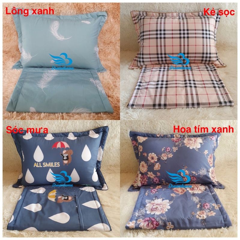 Vỏ gối 1 đôi, vỏ gối nằm cotton 45x65 có lót bông, dây khóa kéo - cao cấp kore