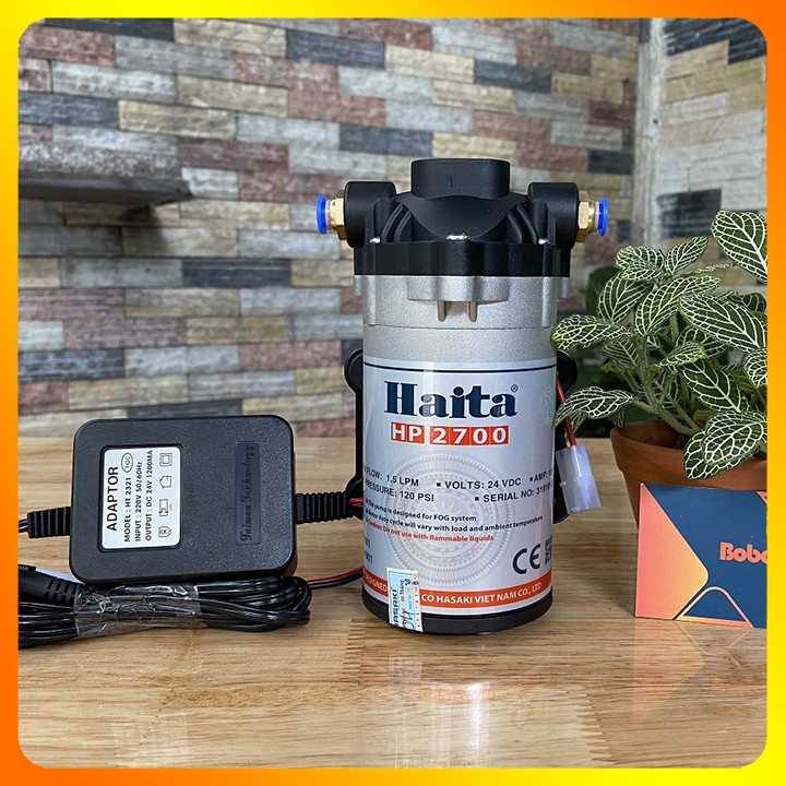 Máy bơm nước mini 24V Haita 2700 có thể dùng bơm phun sương áp lực kèm nguồn Adaptor 24V
