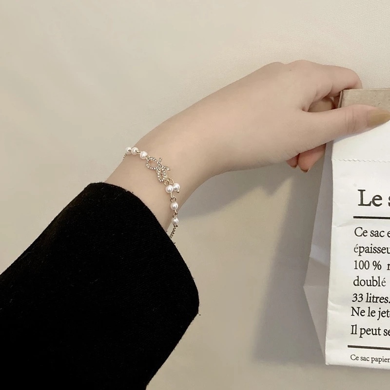 Vòng tay hợp kim mỏng trang trí nơ đính ngọc trai thời trang cho nữ