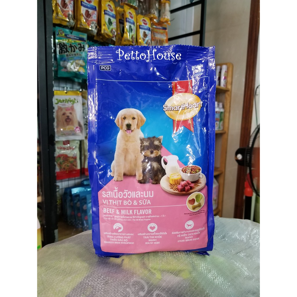 Thức ăn hạt cho chó con Smartheart puppy 400gr vị thịt Bò và Sữa - Jpet shop