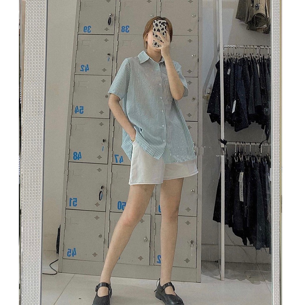 Áo sơ mi nữ kẻ xẻ sau cute A852 kiểu cộc tay xẻ lưng cá tính nhiều màu phong cách Hàn Quốc - CHAKOVET | BigBuy360 - bigbuy360.vn