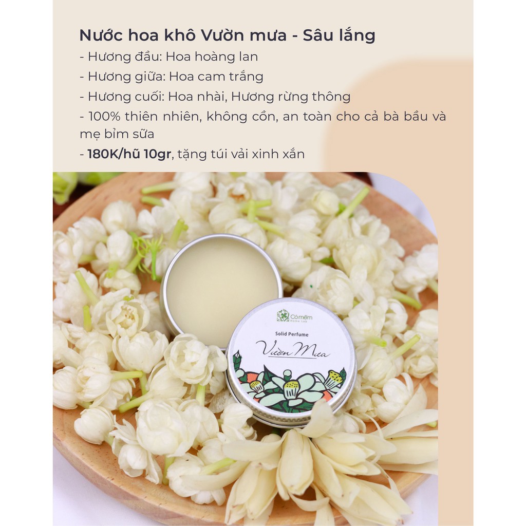 Nước Hoa Khô/ Dầu Thơm Khô Thiên Nhiên Vườn Mưa Sâu Lắng Tinh Tế [Hoa Nhài, Hoa Cam] [TẶNG kèm Túi Vải Nhỏ] Cỏ Mềm 10g