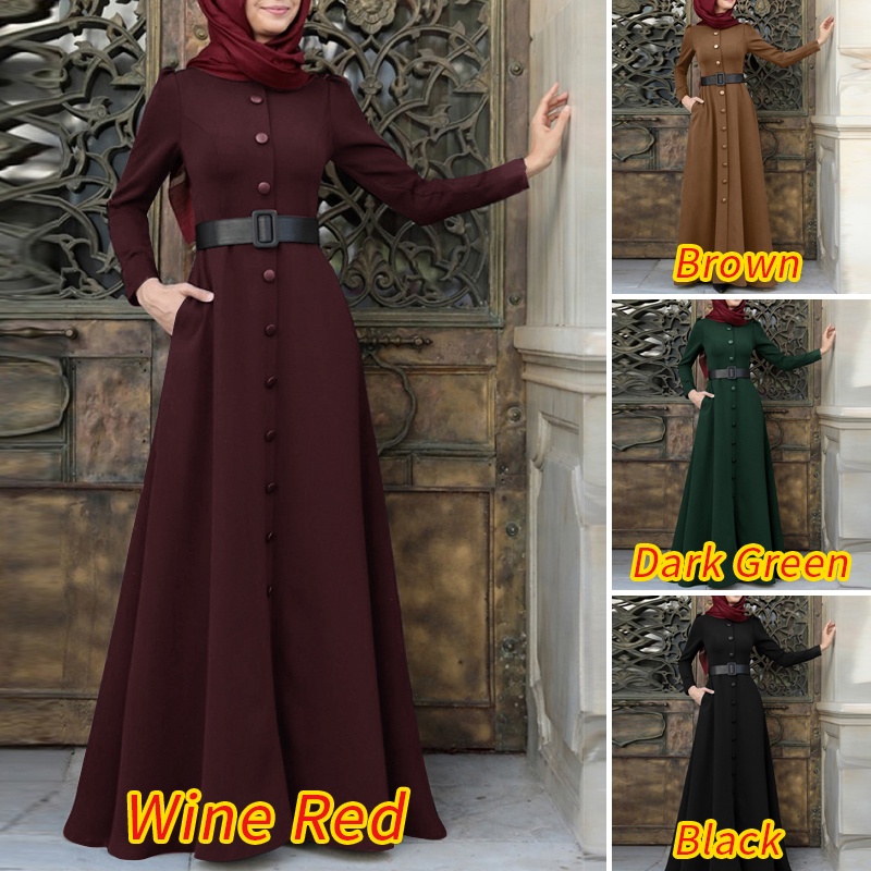 Đầm maxi Zanzea tay dài cài nút phong cách vintage Hồi Giáo cho nữ