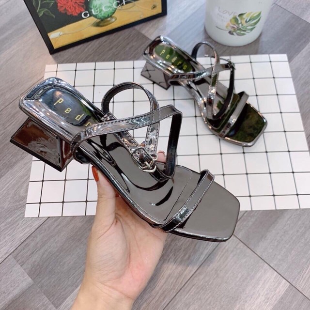Giày sandal trơn hai dây mảnh gót 5p êm chân mã s9
