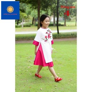 MS: 190142 - (Set 2) Áo dài thêu hoa kết hợp váy bé gái duyên dáng (Tặng kèm băng đô) - Xưởng may Gia Khang