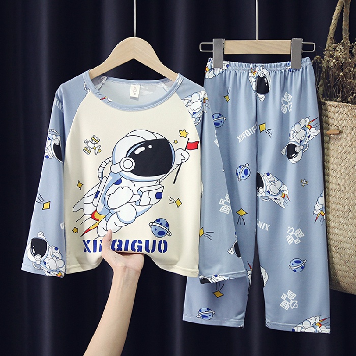 Bộ Đồ Ngủ Tay Dài Chất Cotton In Họa Tiết Hoạt Hình Phong Cách Hàn Quốc Thời Trang Cho Bé Trai Và Gái