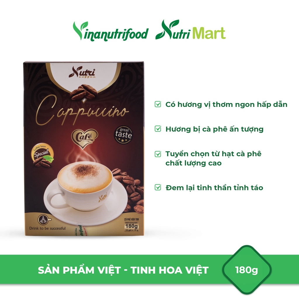 Cà phê capuchino Vinanutrifood C01, hương vị thơm ngon béo ngậy, giúp khơi dậy tinh thần tỉnh táo (15g x 12 gói) | BigBuy360 - bigbuy360.vn