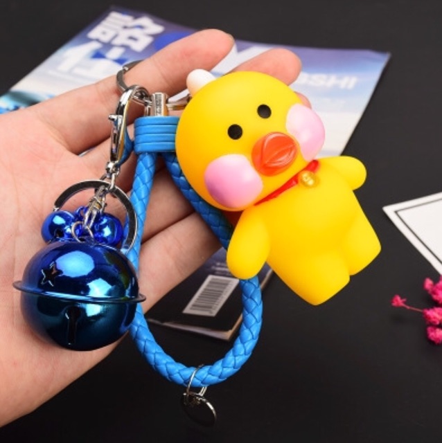 Móc khoá vịt má hồng kèm dây và chuông