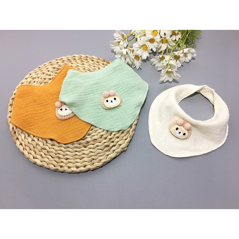 Set 3 Yếm Ăn Dặm Vạt Chéo Có Cúc Bấm Vải Xô Muslin Wooyi Cho Bé Babibu - YADMW