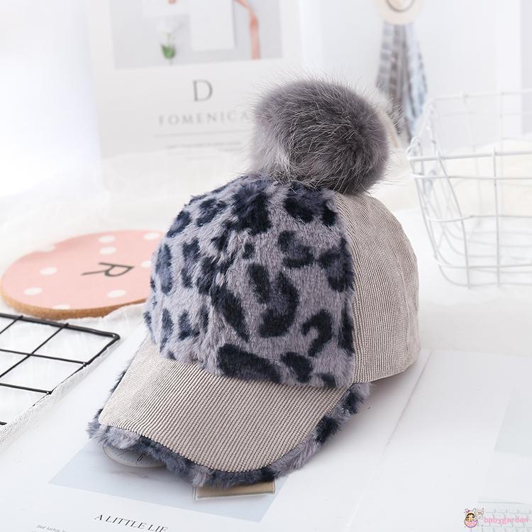 Mũ lưỡi trai vải len in họa tiết da báo màu đen / hồng / xám thời trang thu đông dễ thương cho bé 3-6 tuổi