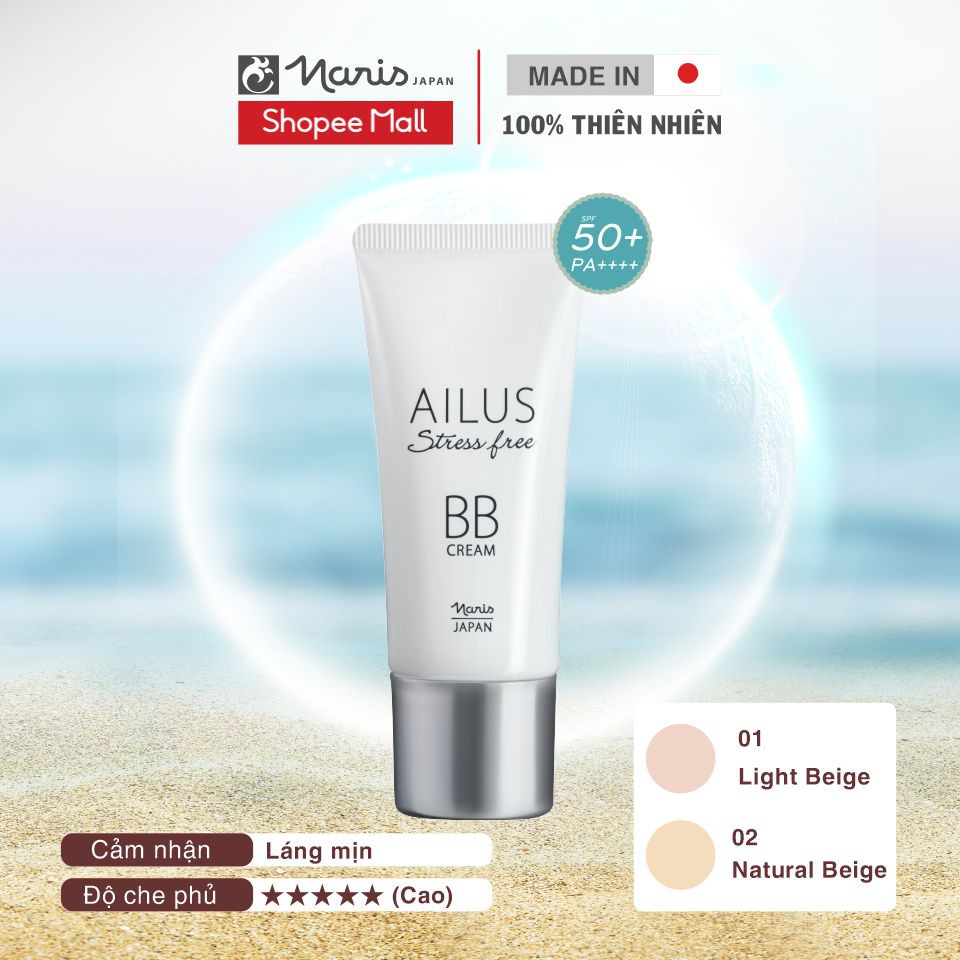 Kem nền trang điểm đa chức năng BB Cream Naris Ailus Stress Free 30g, che khuyết điểm kiềm dầu tốt nhất của Nhật