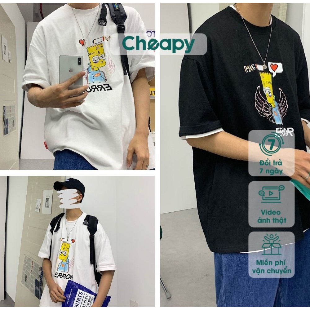 Áo thun nam nữ SimpSons unisex tay lỡ cổ tròn cotton trắng đen basic phom rộng oversize local brand Cheapy