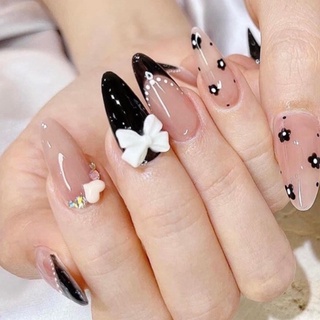 Nailbox móng up thiết kế đen hồng thạch vẽ hoa nhí
