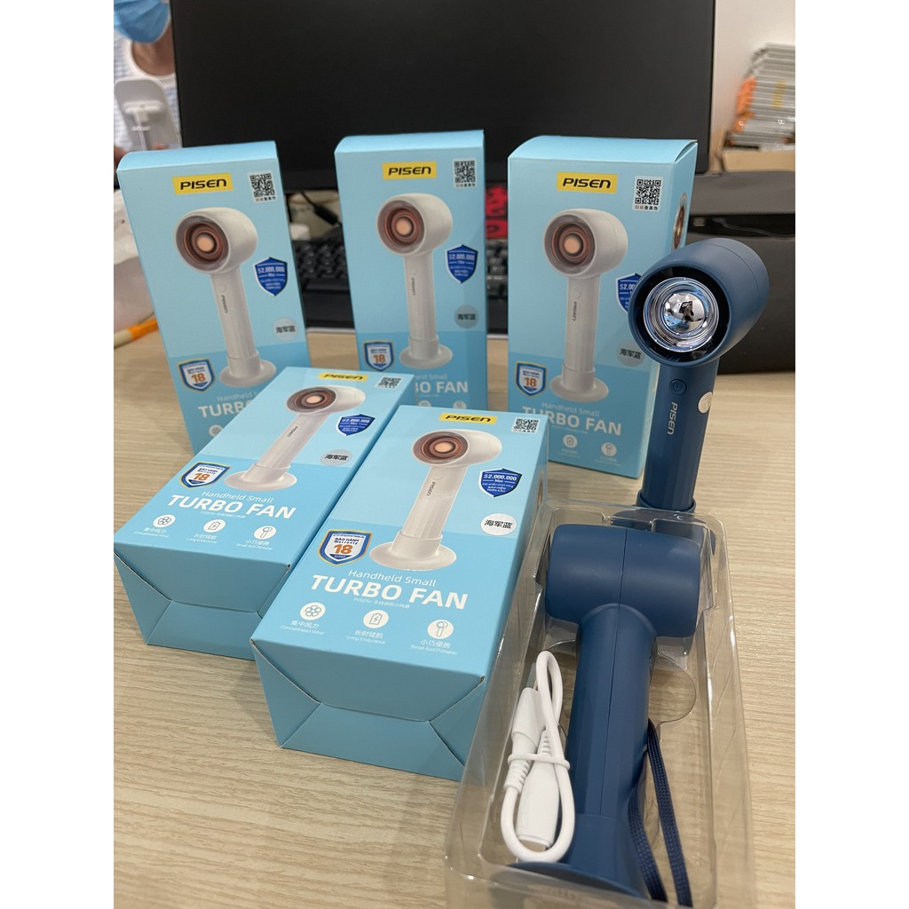 Quạt không dây PISEN Handheld Turbo HJ-F02, màu xanh, bảo hành 18 tháng - Hàng chính hãng